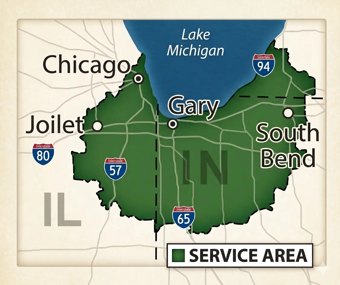 Map of Northwest Indiana communities served by Northwest Crawl Space Repair